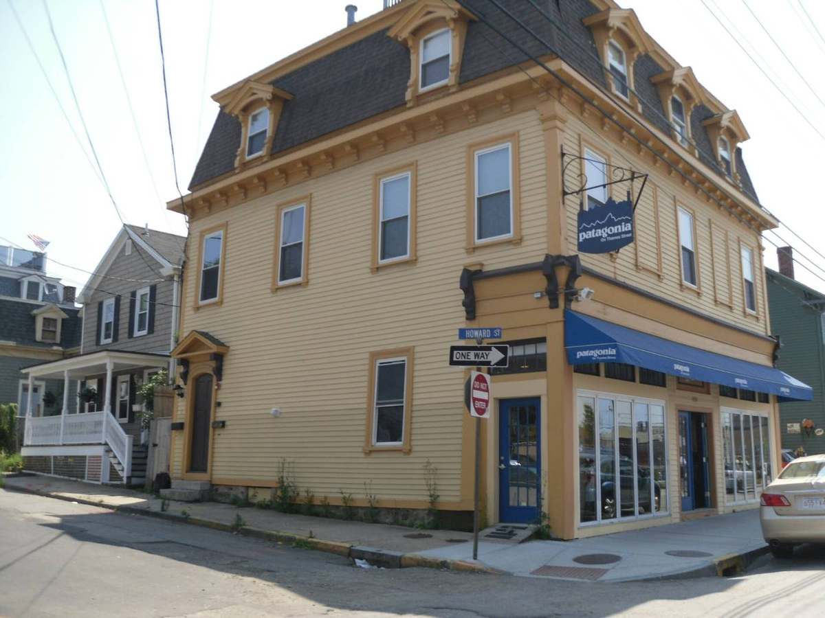 A classic mixed-use corner building in downtown Newport